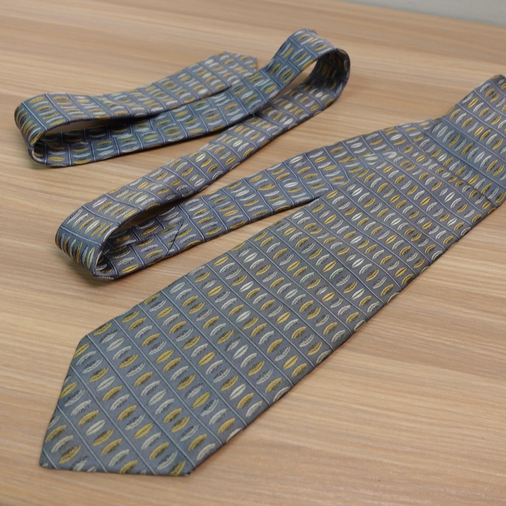 Blue Neck Tie Mens Yellow Geometric Leaf Art Jacquard Silk MCM Nature CRES CENT
